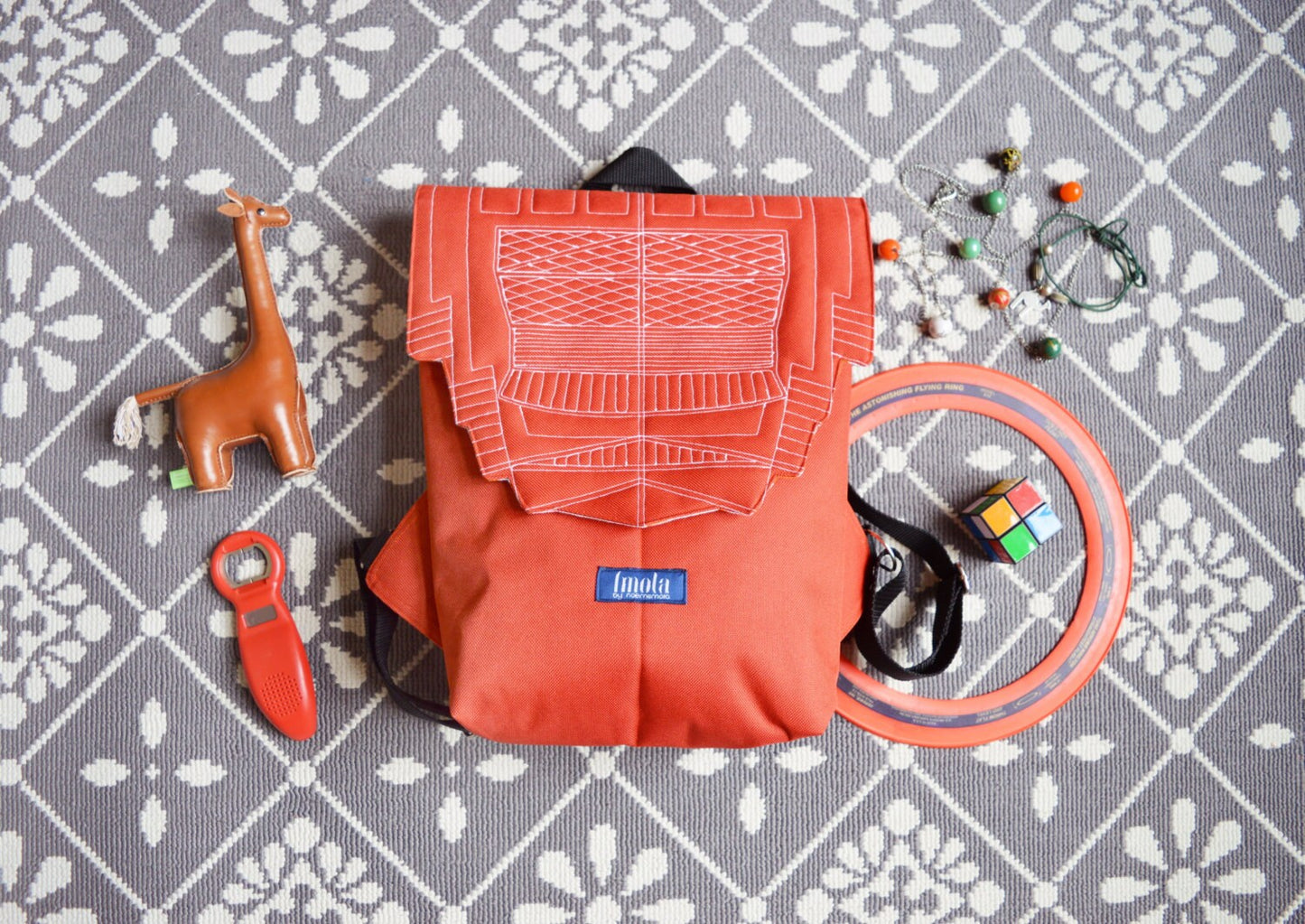 Backpack orange hipster backpack rucksack cycling bag waterproof small mini backpack Zurichtoren geometric simple minimalist backpack brick