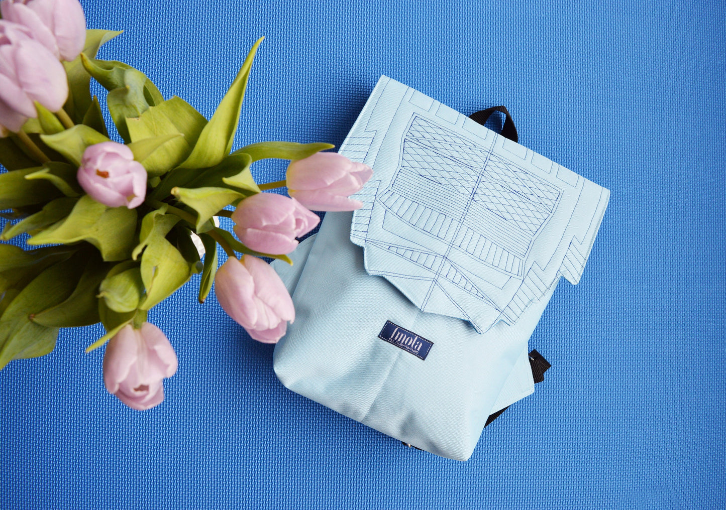 Backpack light blue hipster backpack rucksack cycling bag everyday small mini backpack Zurichtoren geometric simple minimalist baby blue bag