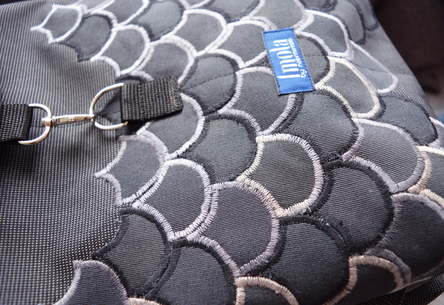 Backpack gray hipster backpack rucksack cycling bag everyday small mini backpack flakes fishscale applique mermaid pine cone OOAK