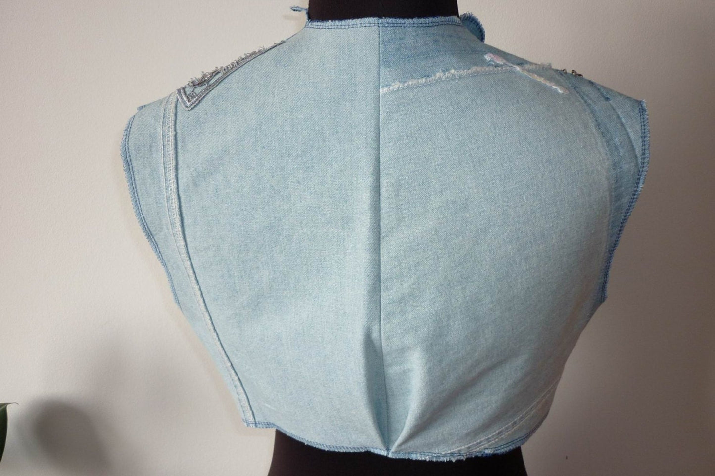 SALE Blue studded denim vest cool jacket sleeveless short jacket short vest