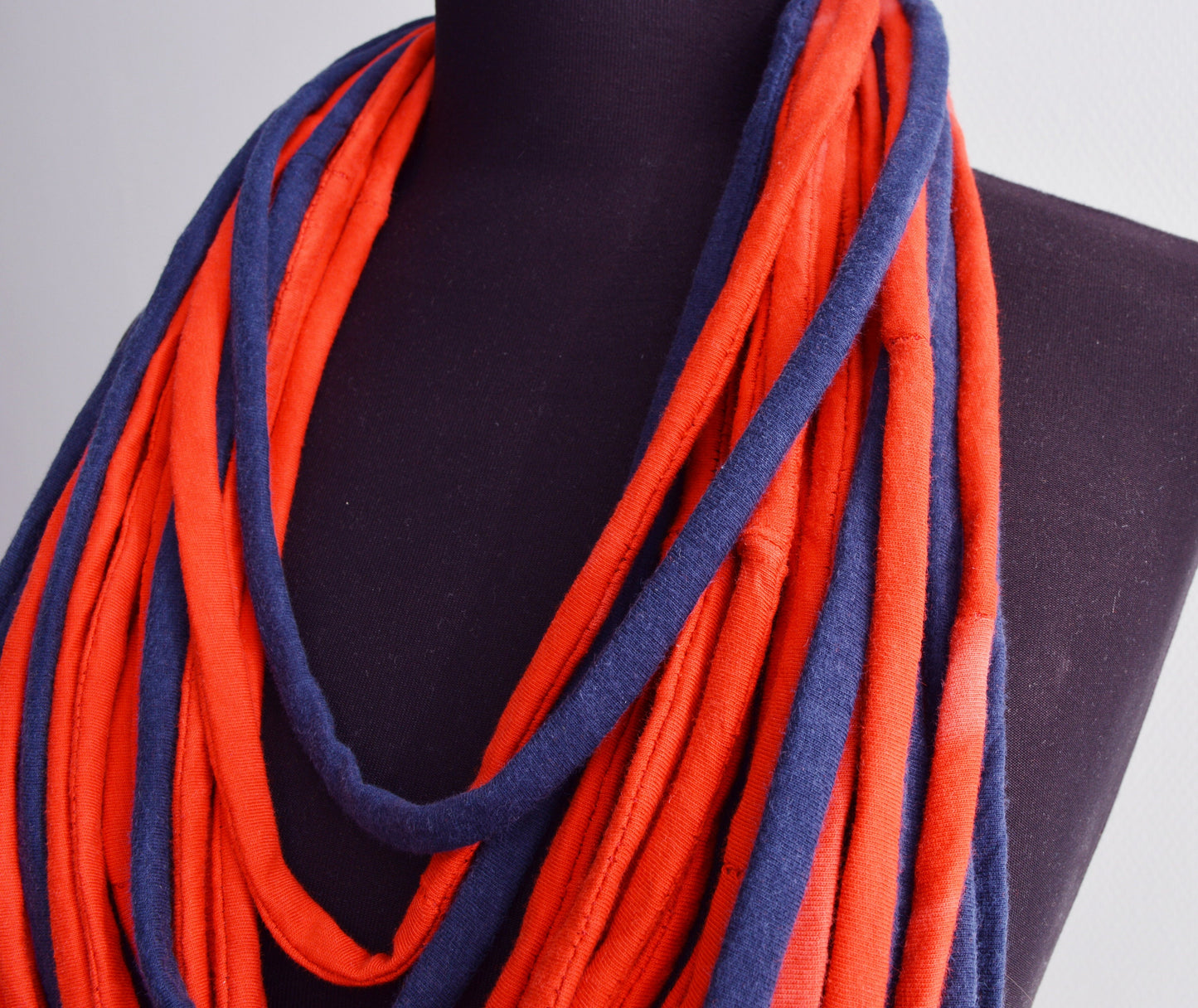 SALE Red blue necklace neck ornament loop scarf infinity scarf round scarf OOAK boho hippie happy scarf