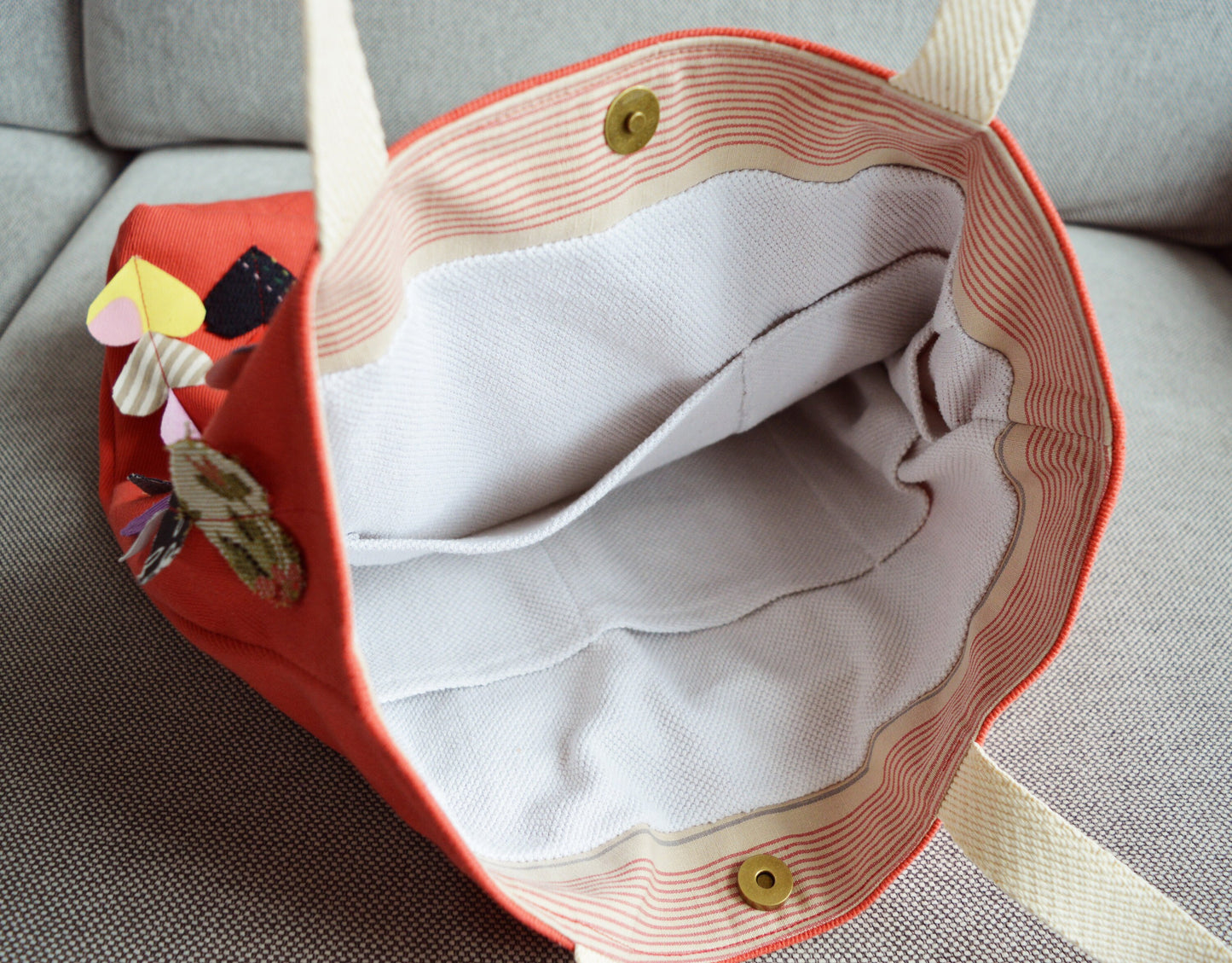 Colorful multi coloured canvas tote shopper bag beach bag orange rainbow hearts vegan bag tote bag happy hippie fun bag