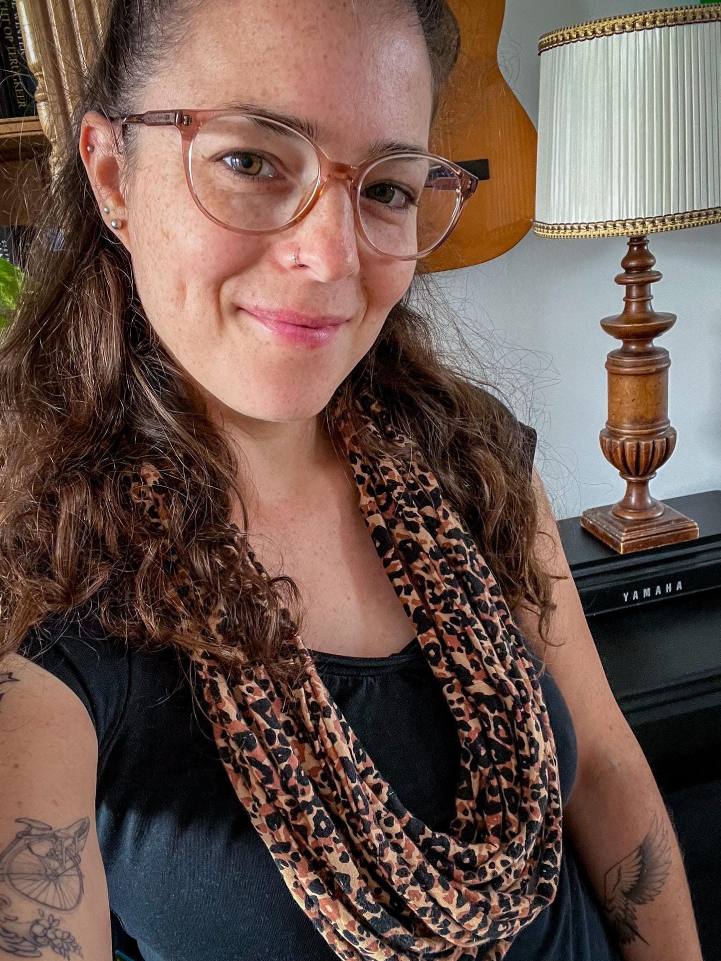 Black panther necklace neck ornament loop scarf infinity scarf round scarf OOAK panther black brown ocelot