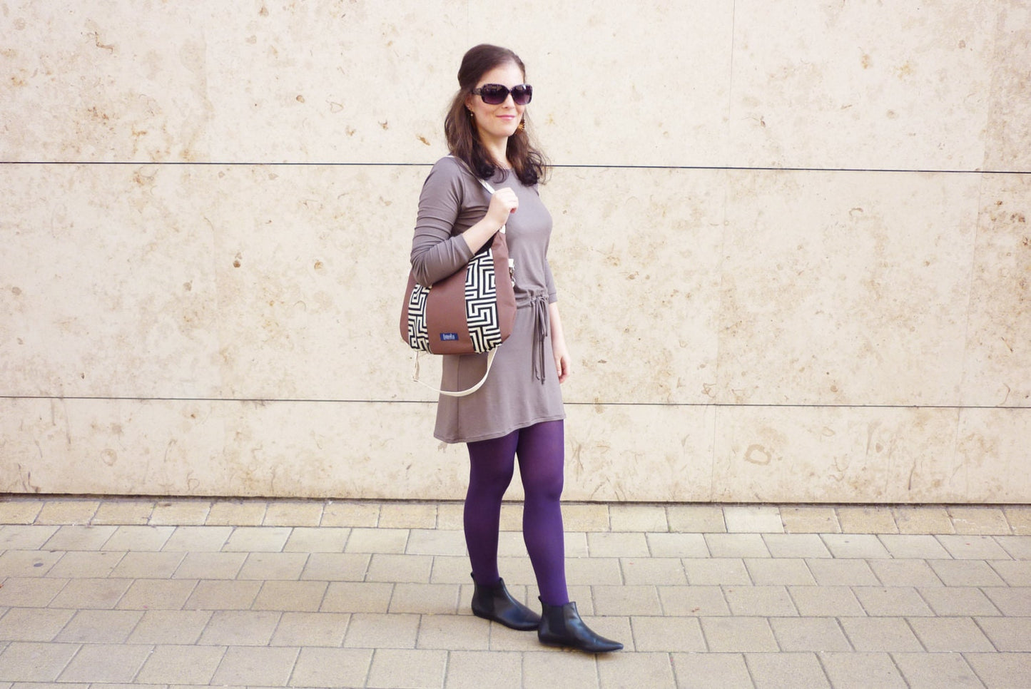 Brown purse greek labyrinth black white medium crossbody purse handbag shoulder bag crossbody bag country cottage chic western style classy
