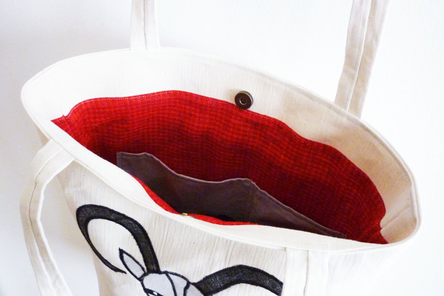 Goat canvas tote shopper bag beige applicated ram sheep aries ox totem