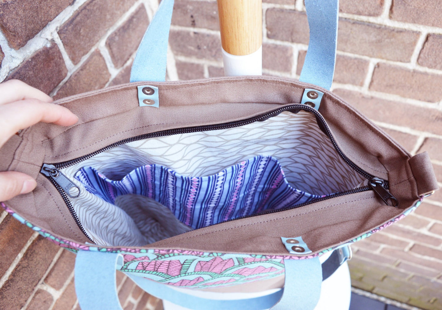 Large fold over canvas tote bag shopping bag casual fold over tote school bag brown and leaves book bag variable tote leaf nature bag field