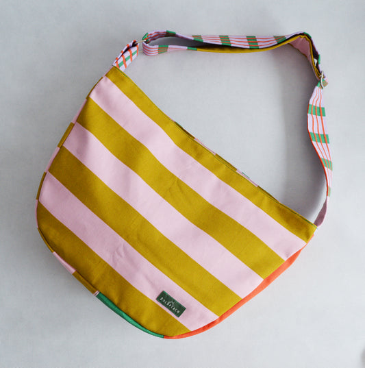 Colorful crossbody bag bike messenger bag pink yellow green striped geometric print