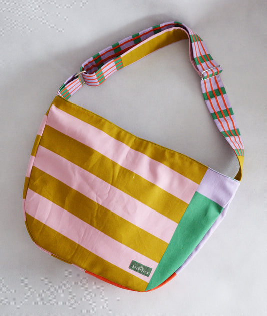 Colorful crossbody bag bike messenger bag pink yellow green striped geometric print