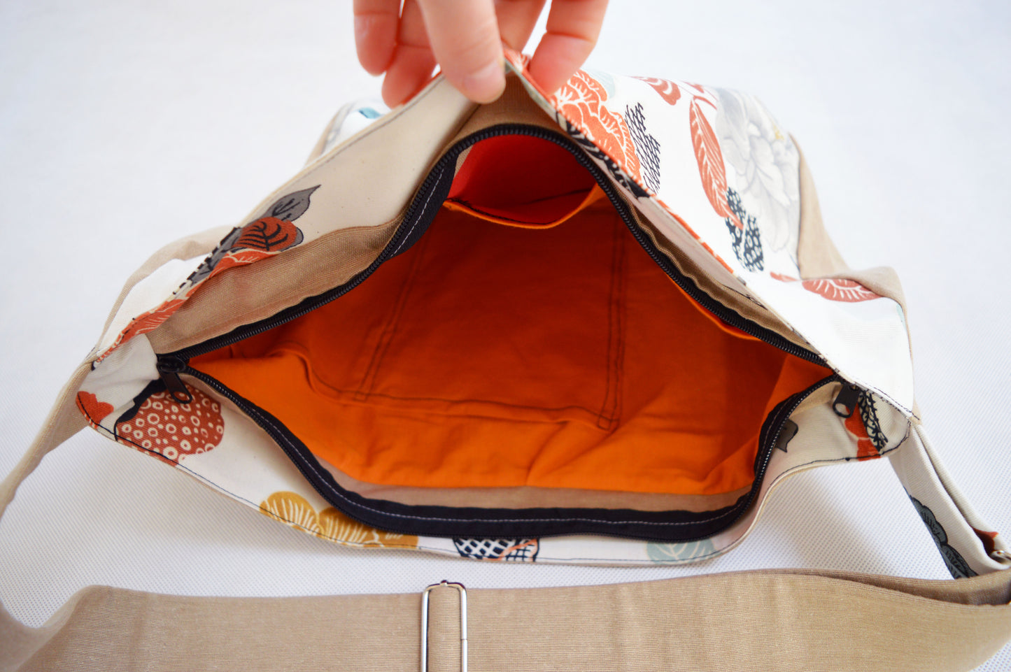 Bike crossbody bag bike messenger bag beige floral japanese flowers chinese flowers oriental style asian style bag 1.1 BASIC COLLECTION