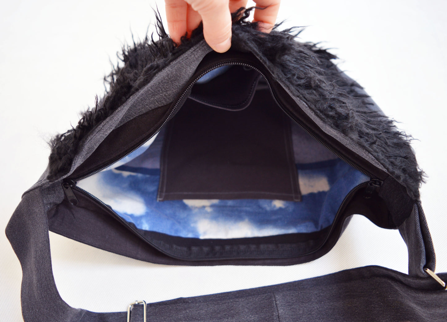 Bike crossbody bag bike messenger bag black fur fake fur faux fur puli roller skate bag diaper bag shoulder bag