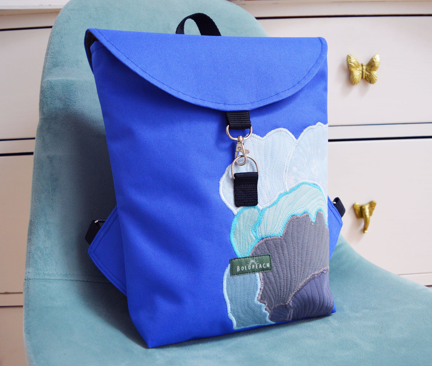 Backpack blue hipster backpack rucksack cycling bag everyday small mini backpack magic mushroom abstract OOAK purplish vegan backpack