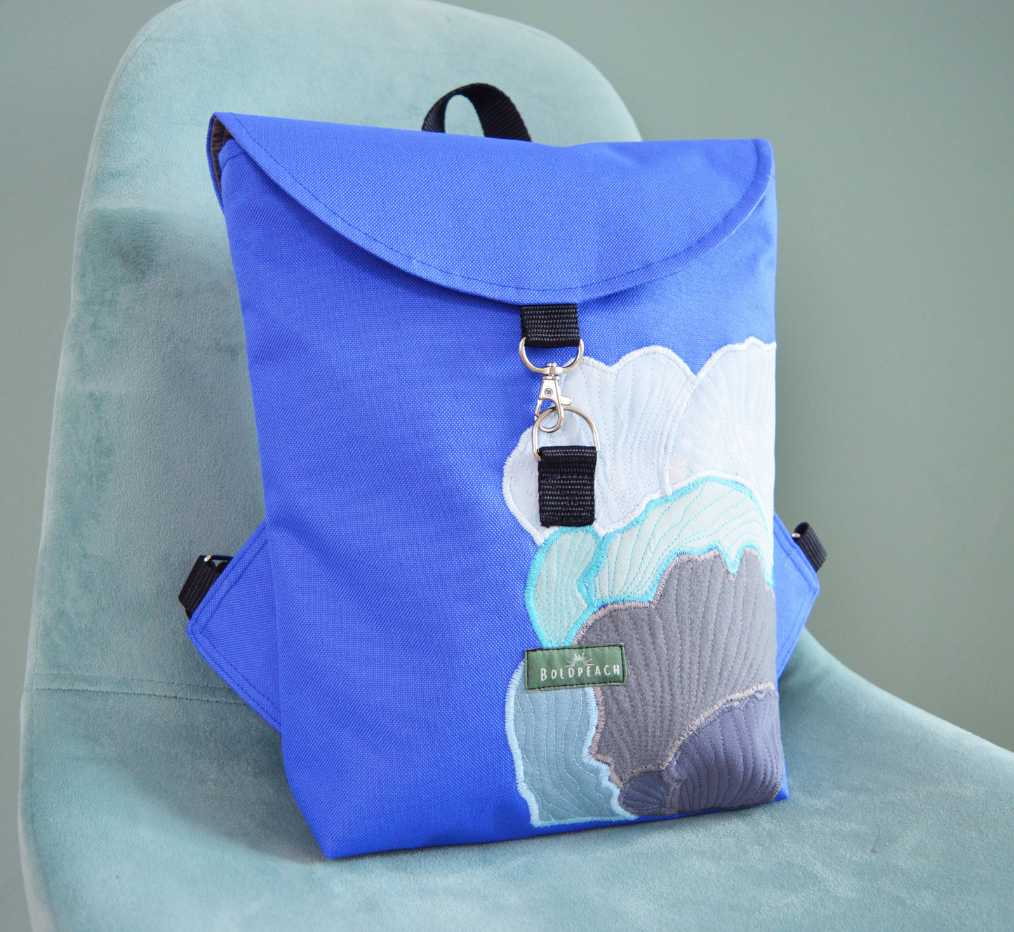 Backpack blue hipster backpack rucksack cycling bag everyday small mini backpack magic mushroom abstract OOAK purplish vegan backpack