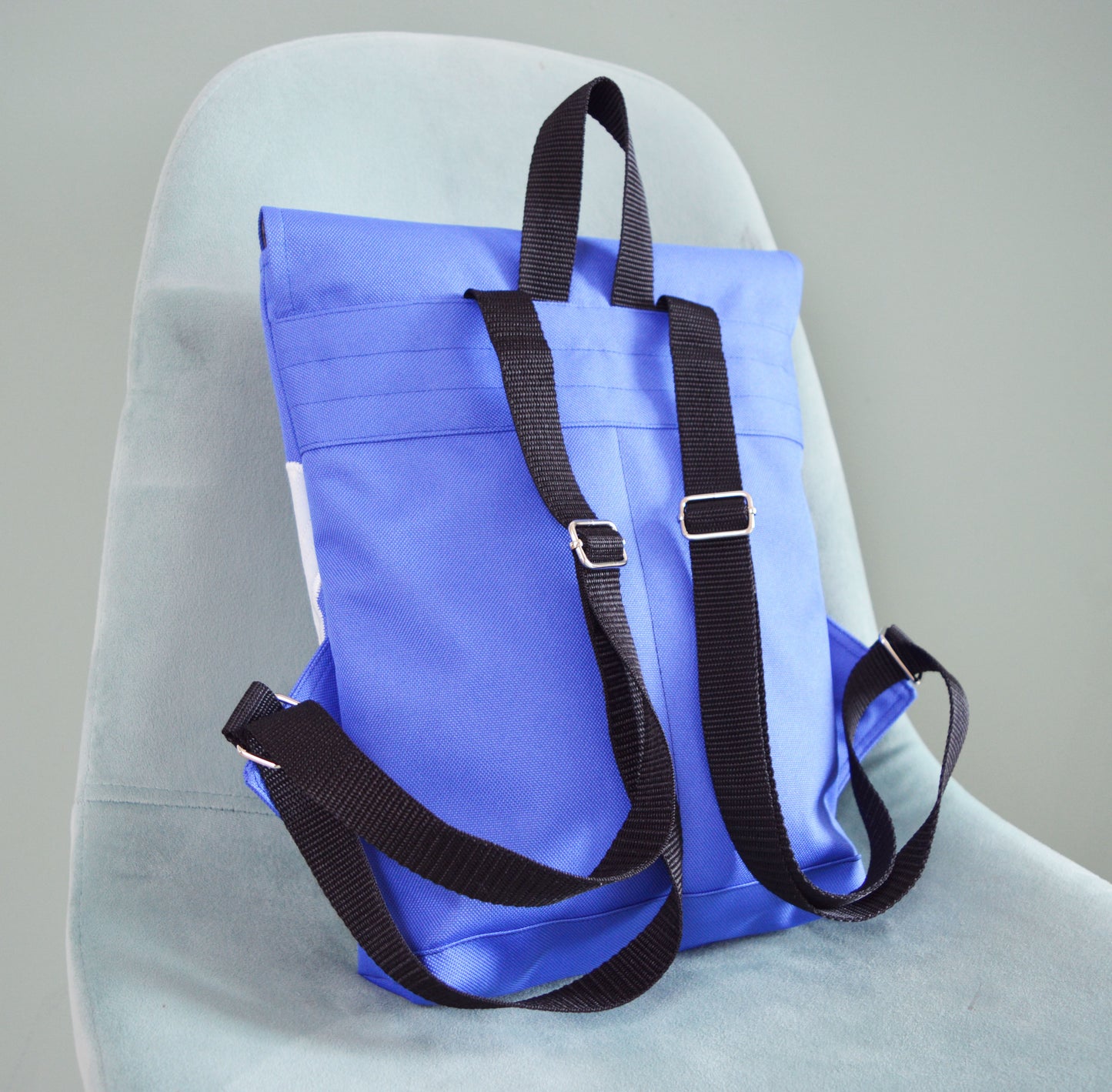 Backpack blue hipster backpack rucksack cycling bag everyday small mini backpack magic mushroom abstract OOAK purplish vegan backpack