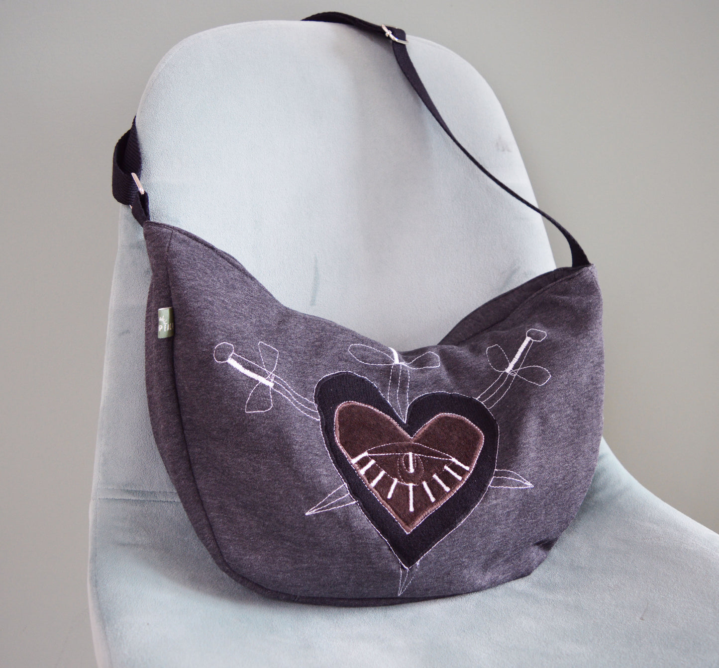 Gray purse crossbody bag messenger bag medium vegan bag OOAK tarot three swords vegan fashion heart eye mystic magical