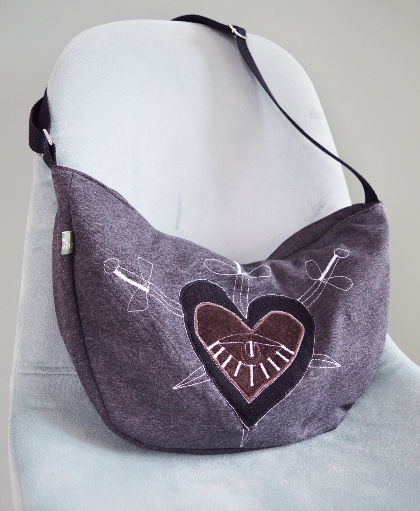 Gray purse crossbody bag messenger bag medium vegan bag OOAK tarot three swords vegan fashion heart eye mystic magical