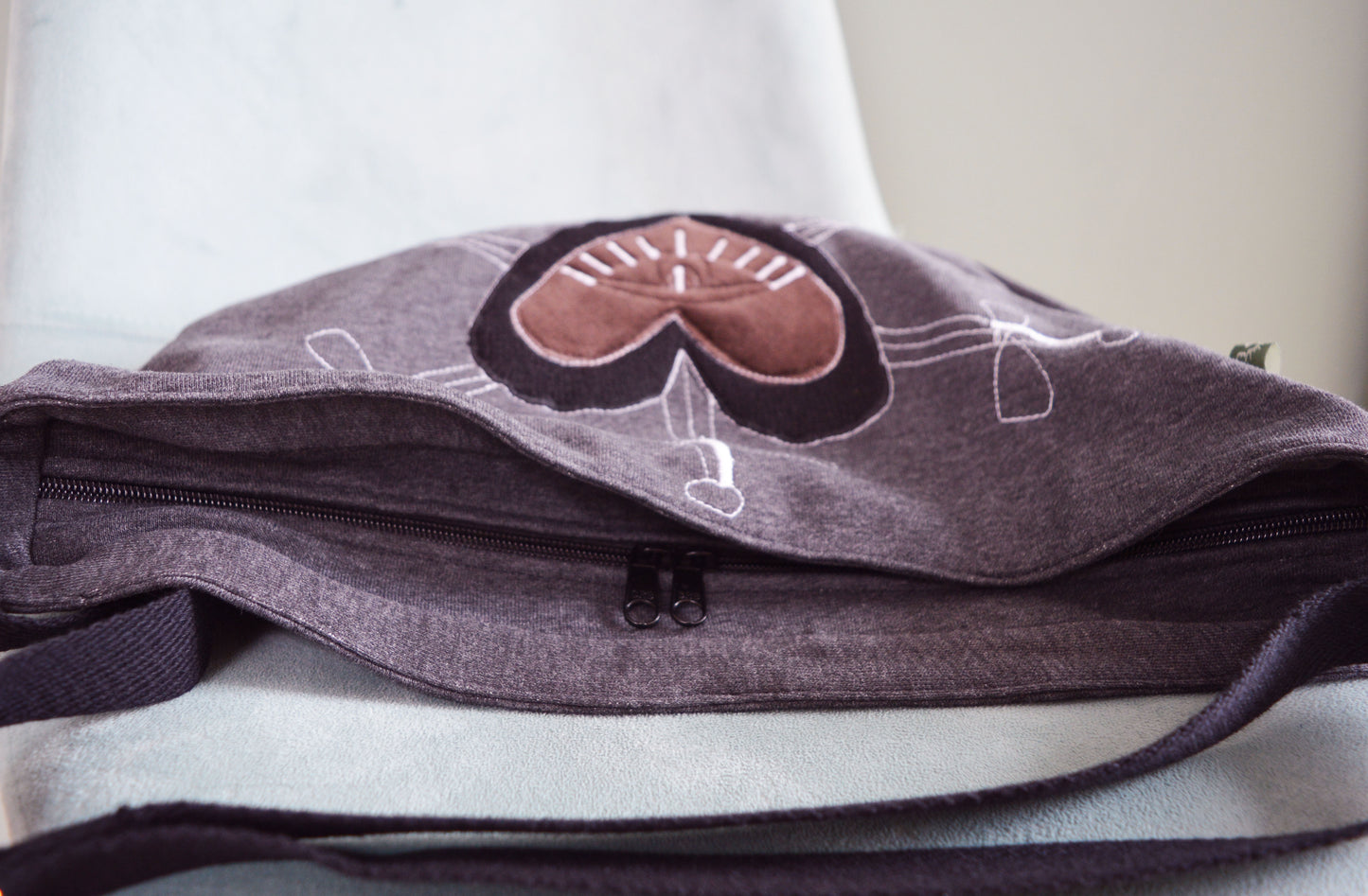 Gray purse crossbody bag messenger bag medium vegan bag OOAK tarot three swords vegan fashion heart eye mystic magical