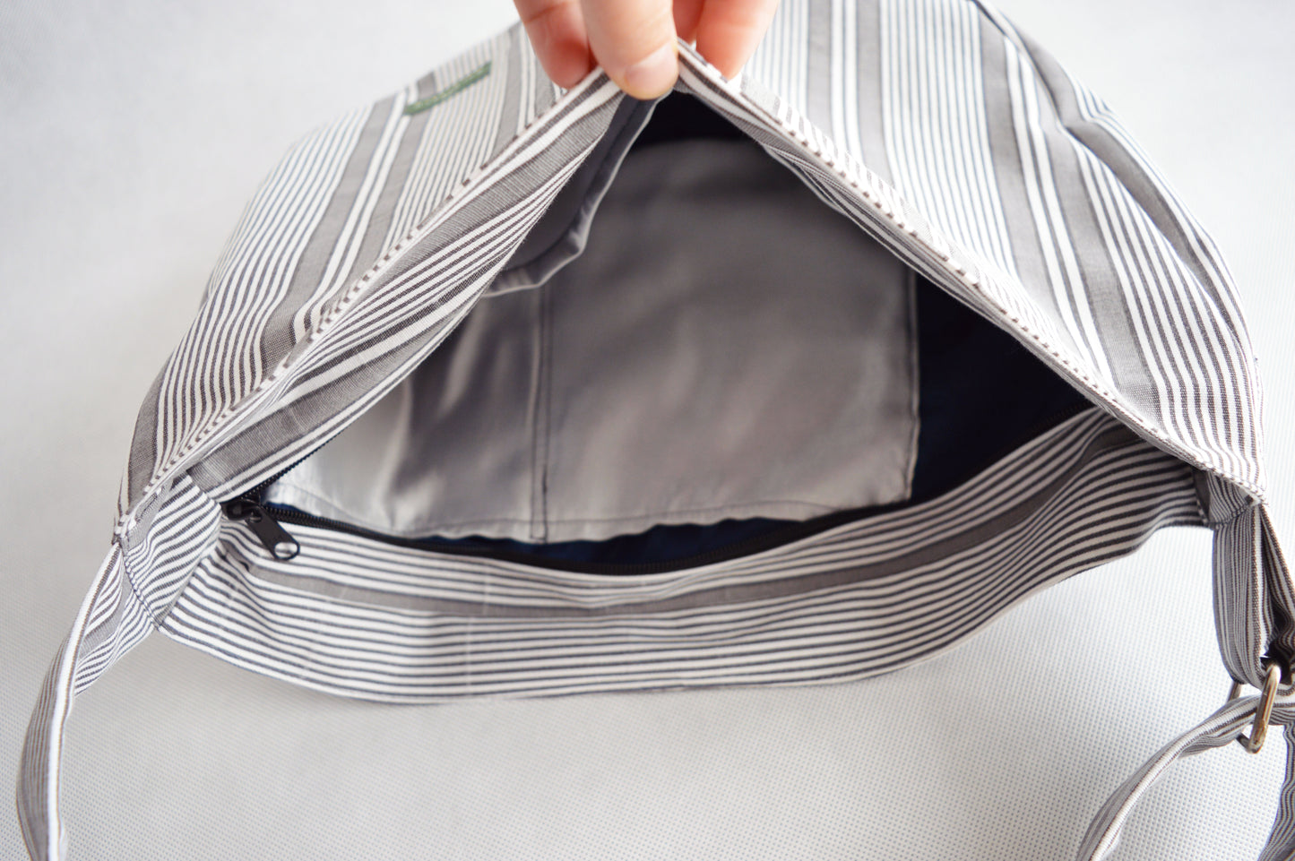 Gray white stripes crossbody bag bike messenger bag vertical stripes