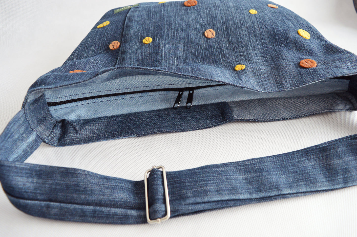 Bike crossbody bag denim jeans bike messenger bag dotted minimal minimalist simple cycling bag upcycled 1.1 BASIC COLLECTION