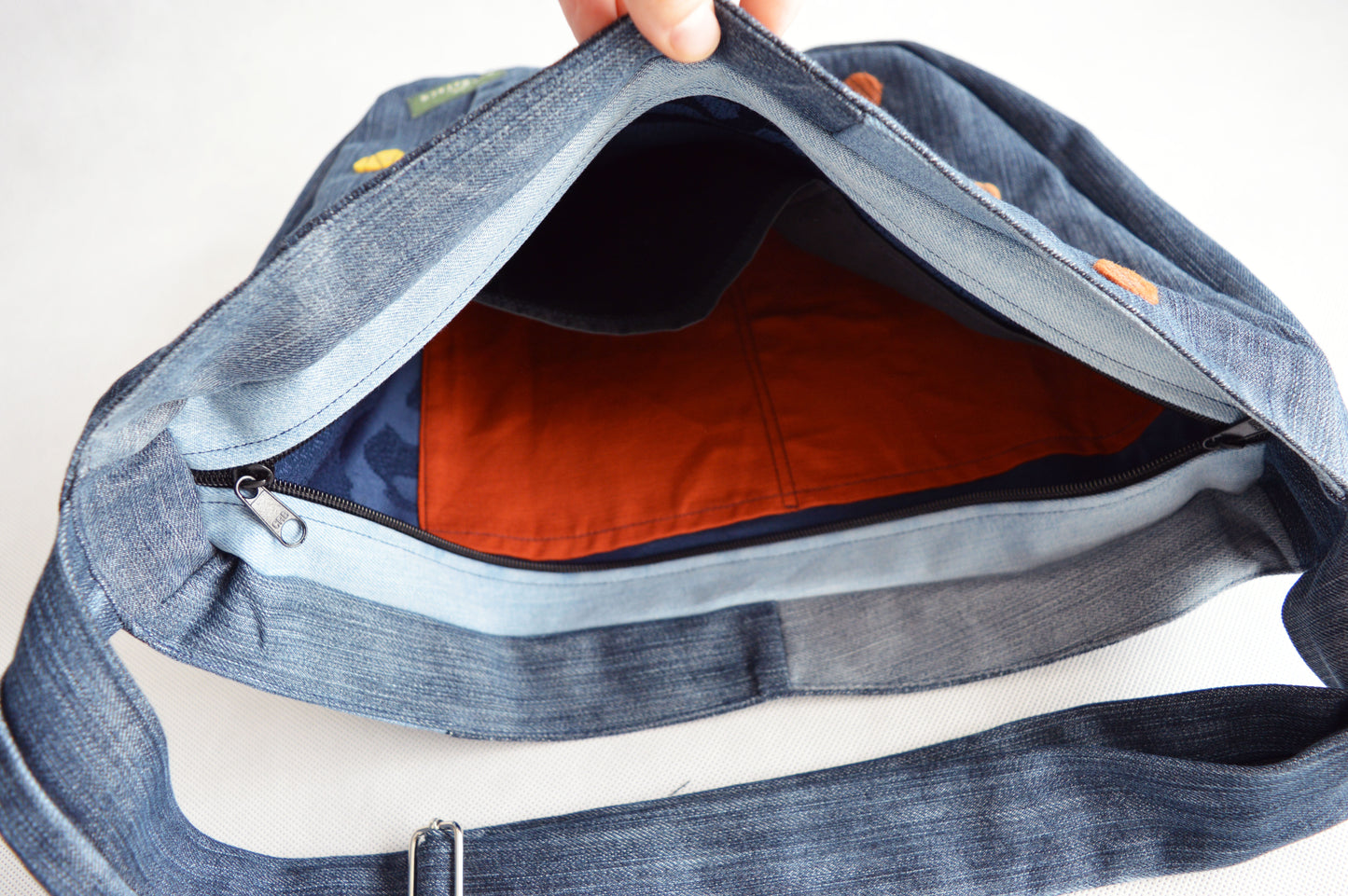 Bike crossbody bag denim jeans bike messenger bag dotted minimal minimalist simple cycling bag upcycled 1.1 BASIC COLLECTION