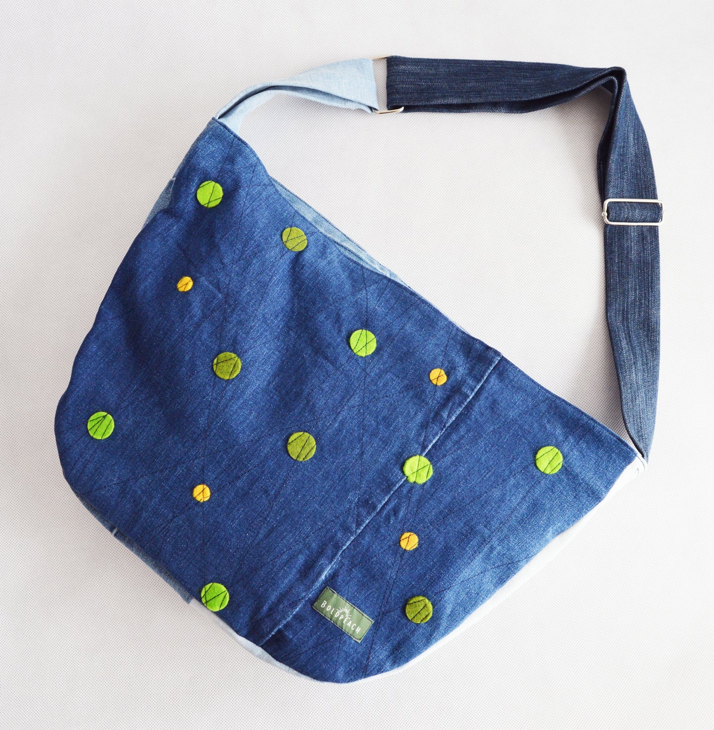 Bike crossbody bag denim jeans bike messenger bag green dotted minimal minimalist simple cycling bag upcycled 1.1 BASIC COLLECTION