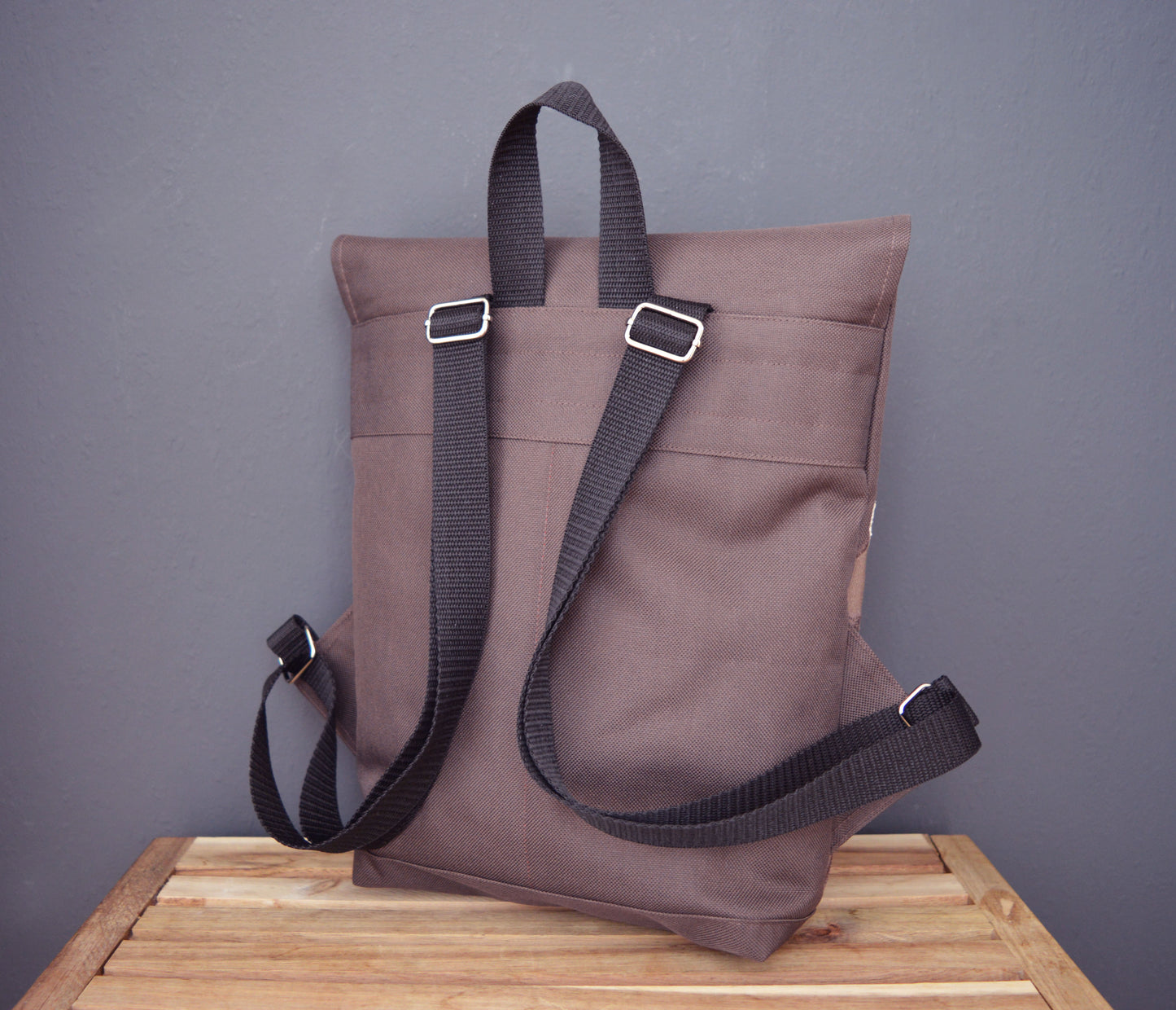 Backpack brown hipster backpack rucksack cycling bag everyday small mini backpack flakes fishscale applique mermaid pine cone OOAK vegan