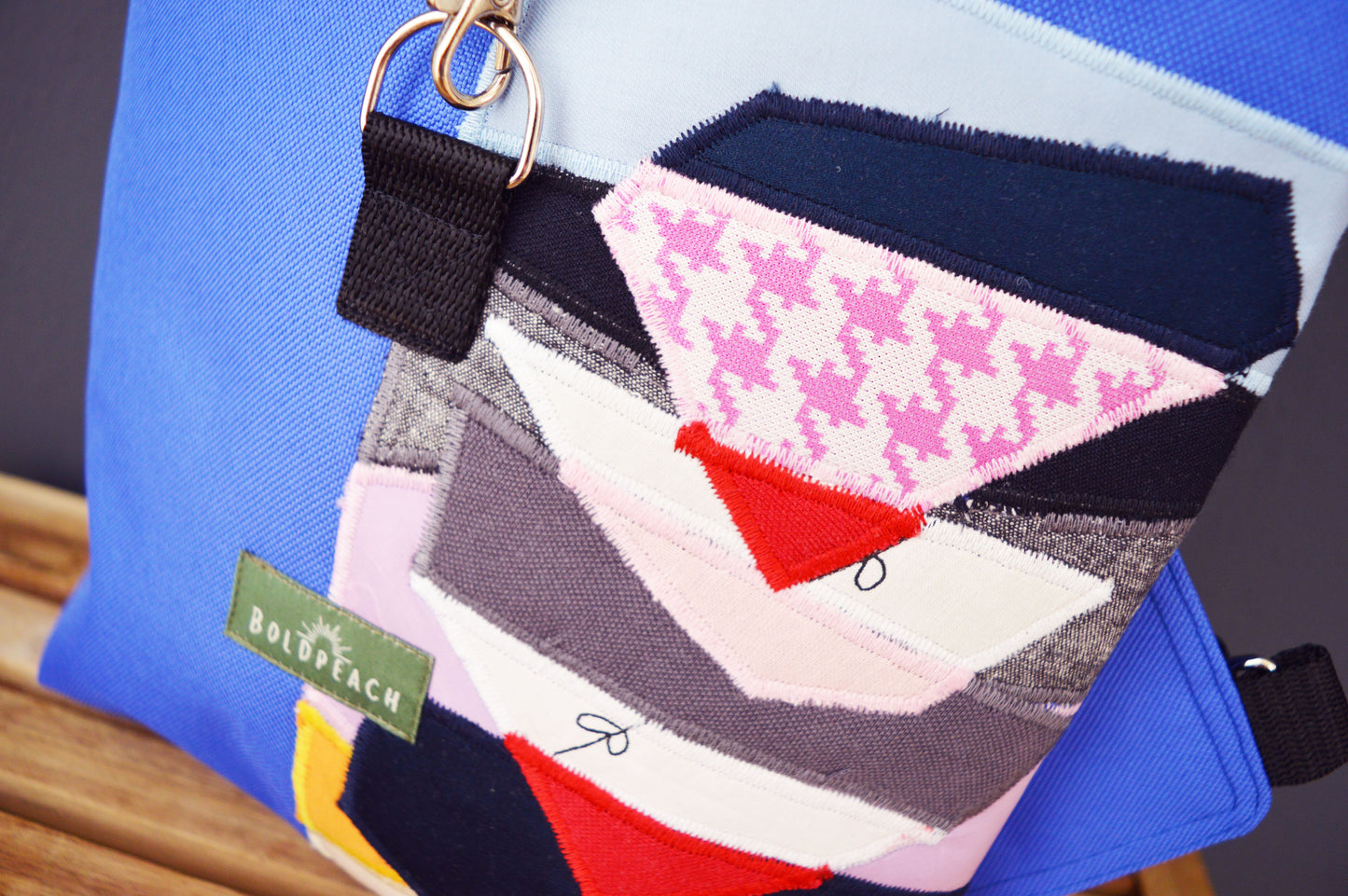 Backpack blue rucksack cycling bag small mini vegan hipster backpack geometric applique abstract everyday backpack OOAK purplish waterproof