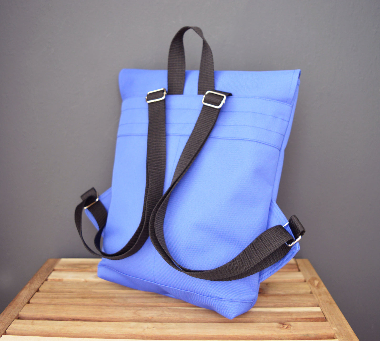 Backpack blue rucksack cycling bag small mini vegan hipster backpack geometric applique abstract everyday backpack OOAK purplish waterproof