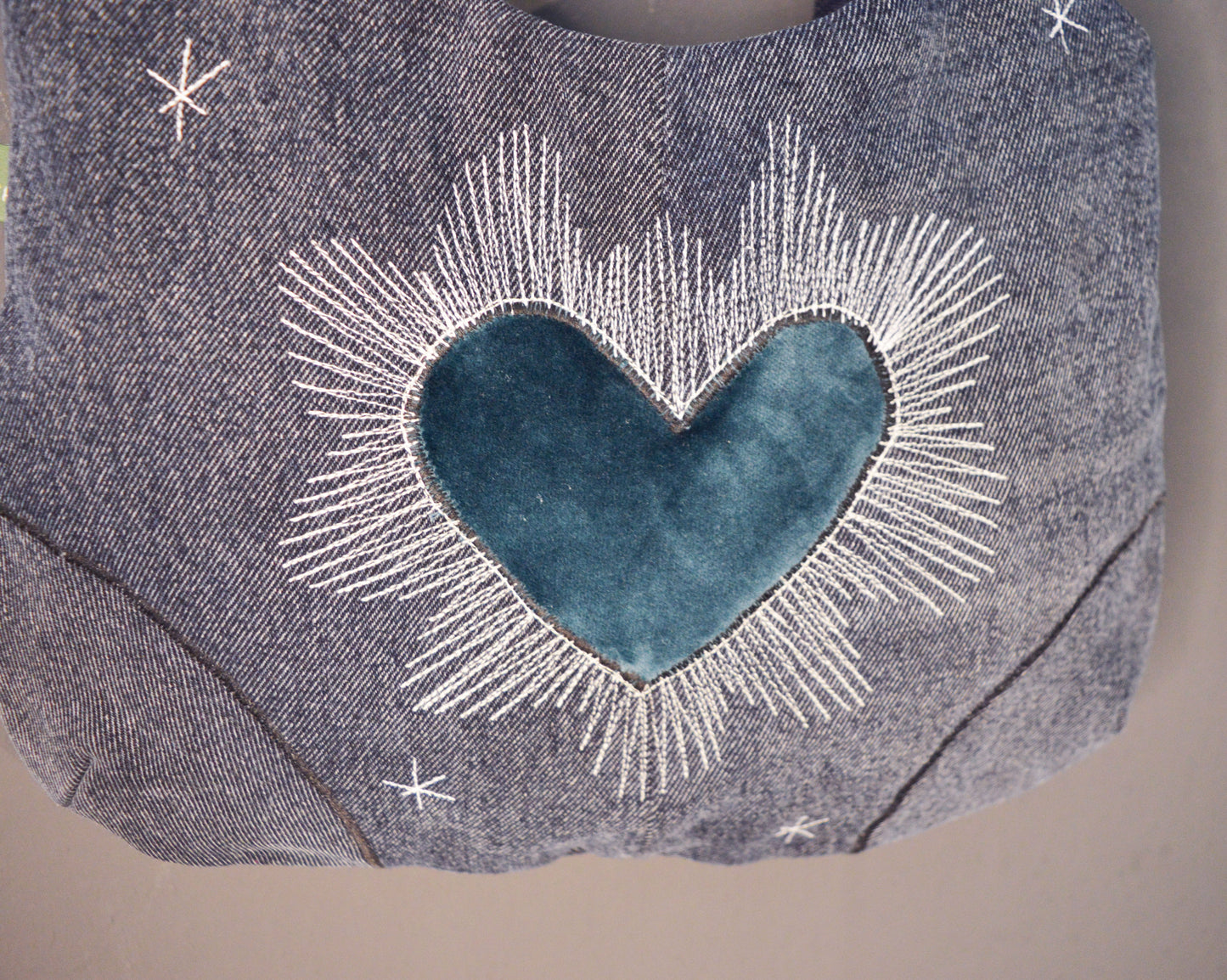 Dark blue shoulder bag with heart cool medium denim purse handbag canvas bag everyday clutch alternative old school tattoo style celestial