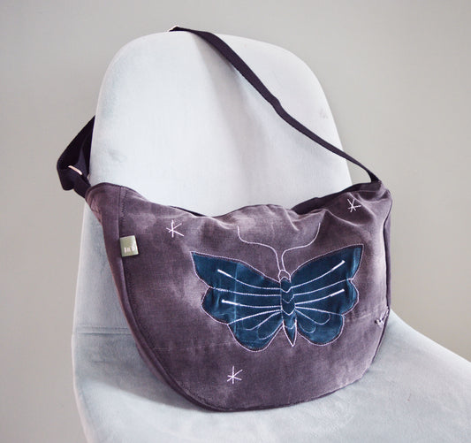 Black crossbody bag messenger bag butterfly moth medium vegan bag OOAK tarot metamorphosis vegan fashion mystic magical old school tattoo