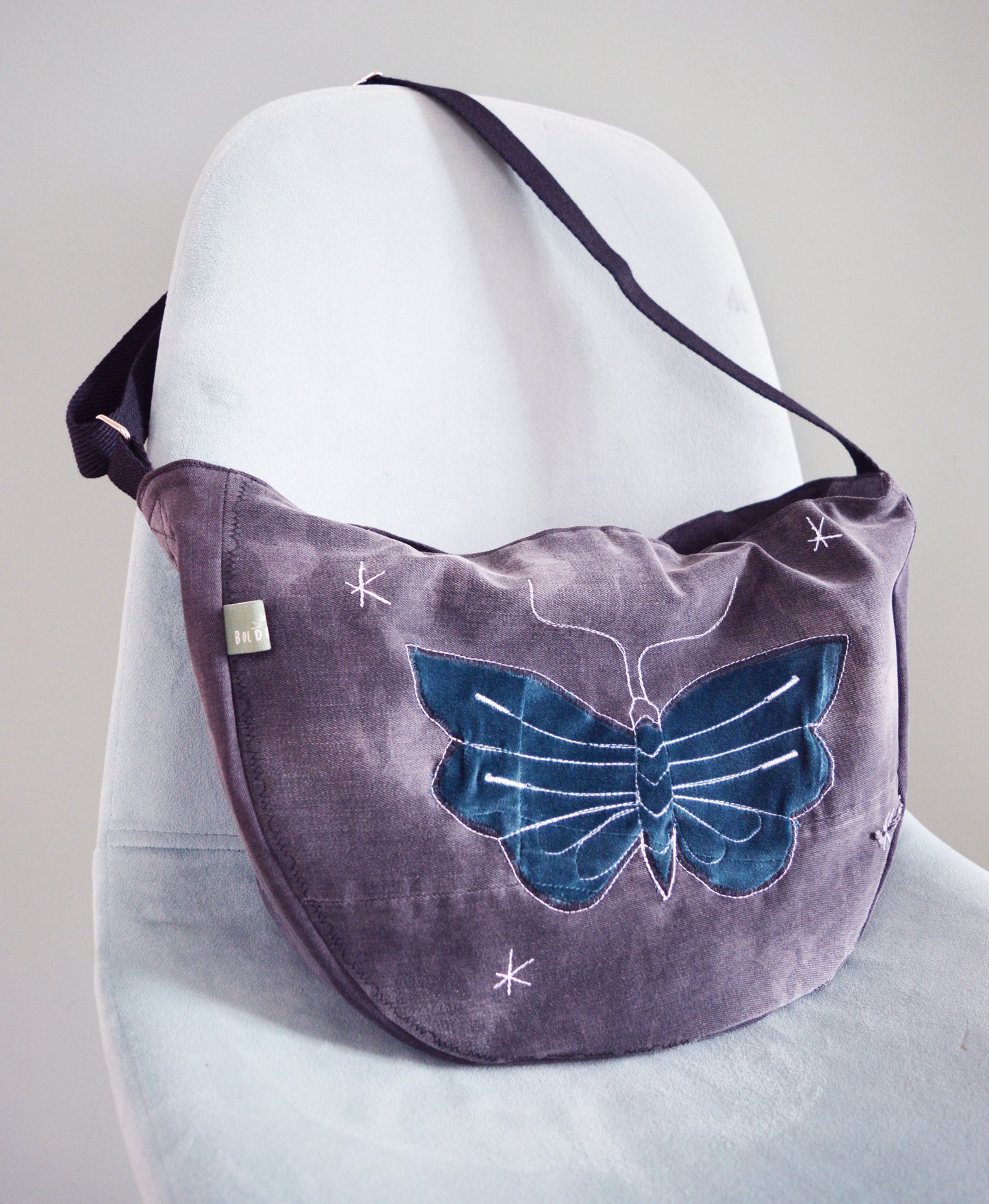 Black crossbody bag messenger bag butterfly moth medium vegan bag OOAK tarot metamorphosis vegan fashion mystic magical old school tattoo