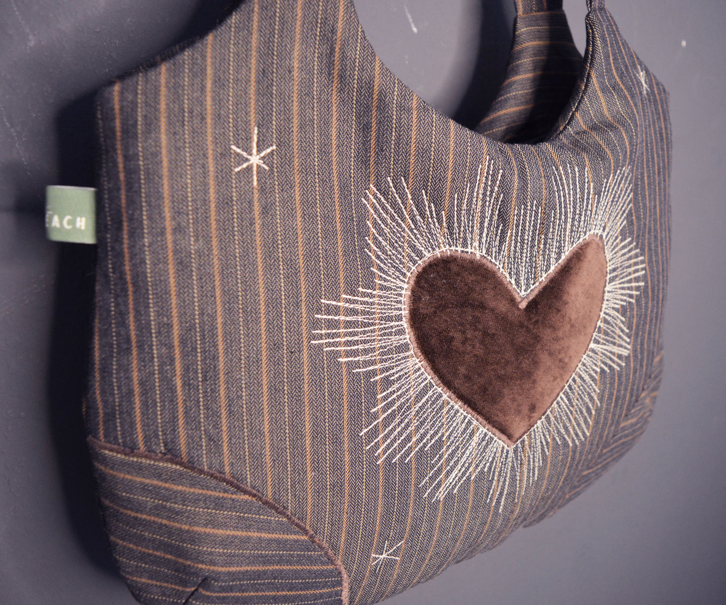 Brown shoulder bag with heart cool medium purse handbag canvas bag everyday purse clutch alternative old school tattoo style celestial