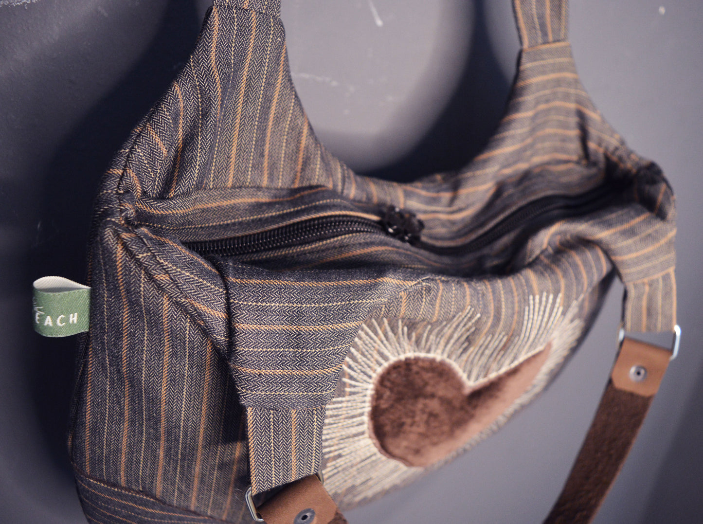 Brown shoulder bag with heart cool medium purse handbag canvas bag everyday purse clutch alternative old school tattoo style celestial