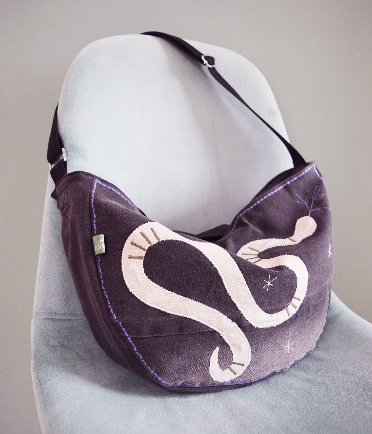 Black crossbody bag messenger bag snake medium vegan bag OOAK tarot the snake vegan fashion mystic magical old school tattoo celestial bag