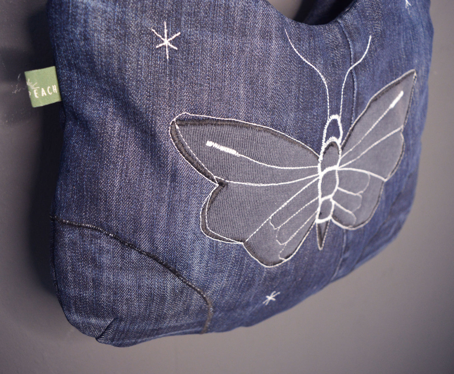 Blue shoulder bag with moth butterfly cool medium purse handbag canvas bag everyday purse clutch alternative old school tattoo style