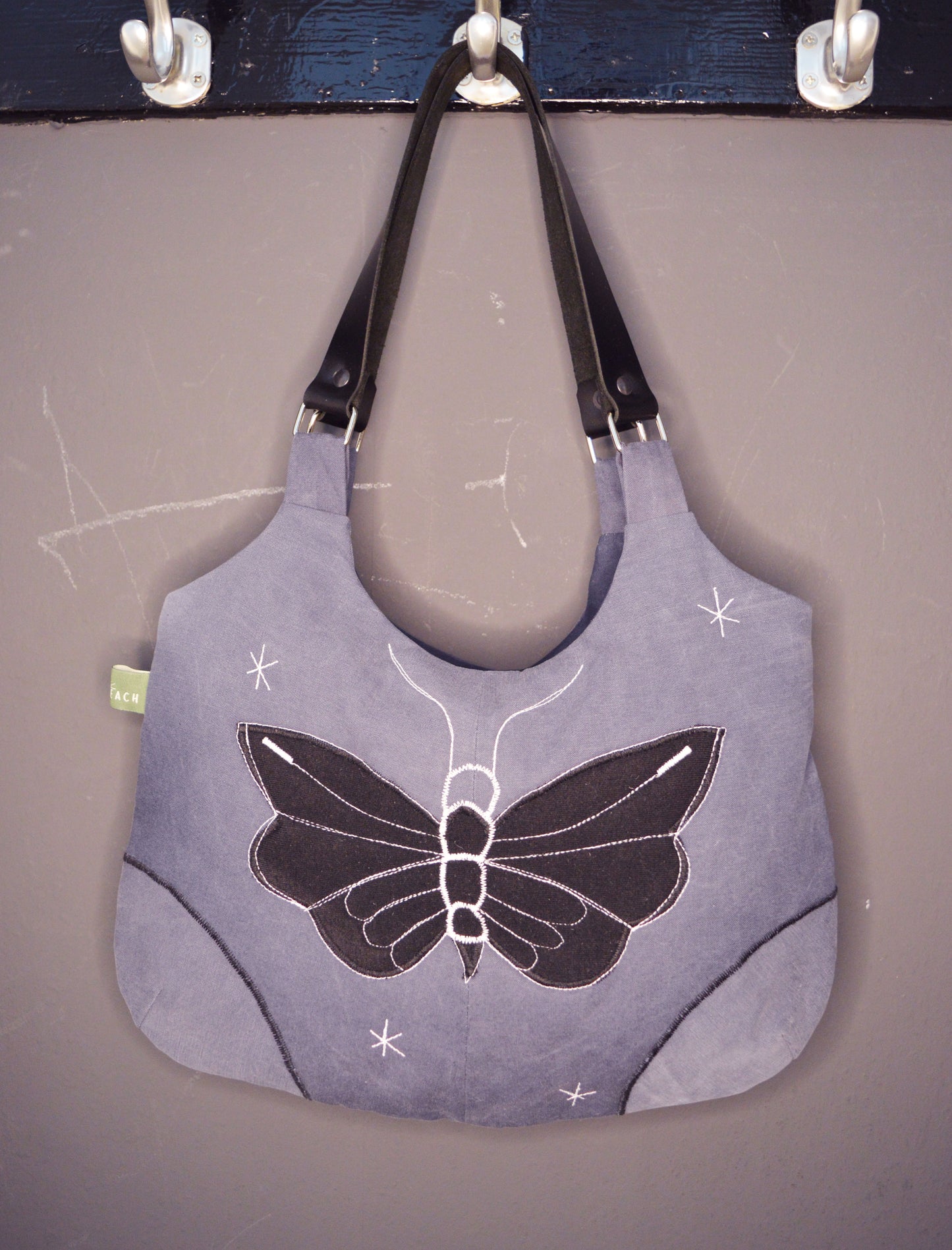 Gray shoulder bag with moth butterfly cool medium purse handbag canvas bag everyday purse clutch alternative old school tattoo style