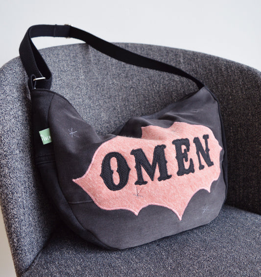 Black crossbody bag messenger bag omen medium vegan bag OOAK vegan fashion mystic magical old school tattoo celestial bag text