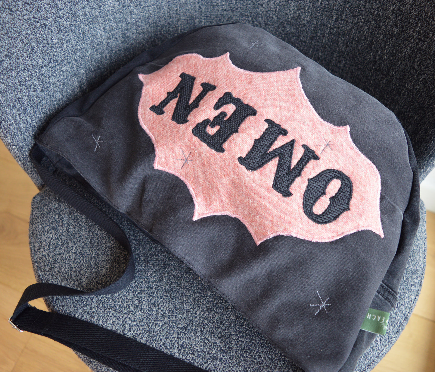 Black crossbody bag messenger bag omen medium vegan bag OOAK vegan fashion mystic magical old school tattoo celestial bag text