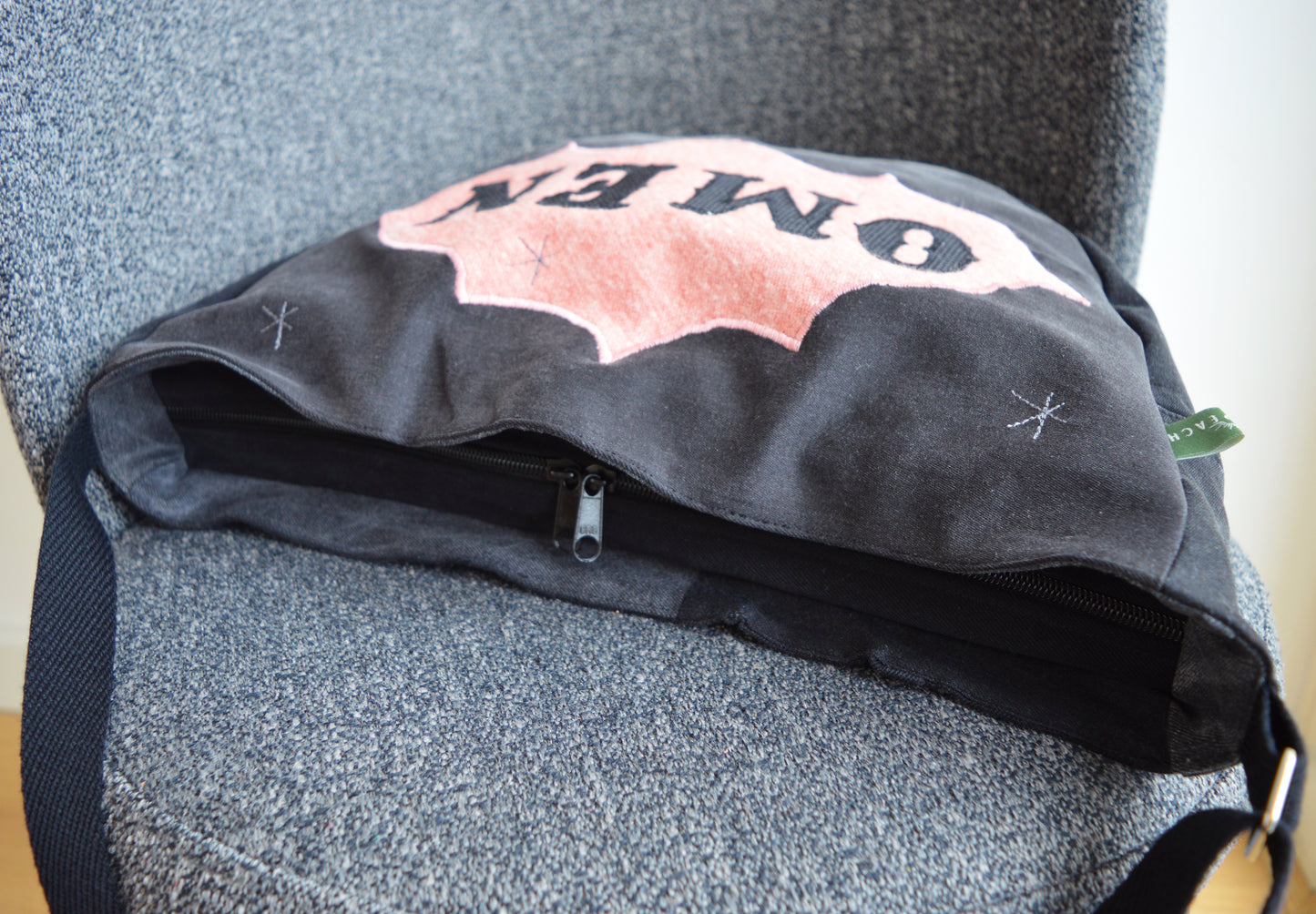 Black crossbody bag messenger bag omen medium vegan bag OOAK vegan fashion mystic magical old school tattoo celestial bag text