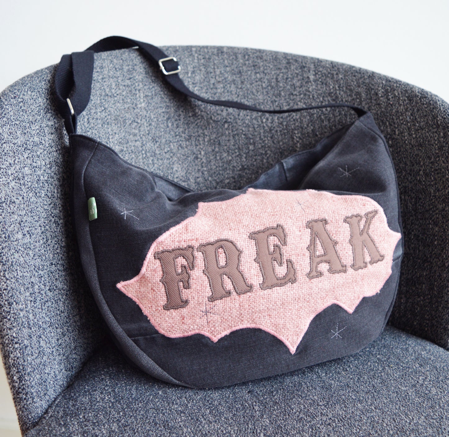 Black crossbody bag messenger bag freak medium vegan bag OOAK vegan fashion mystic magical old school tattoo celestial bag circus style