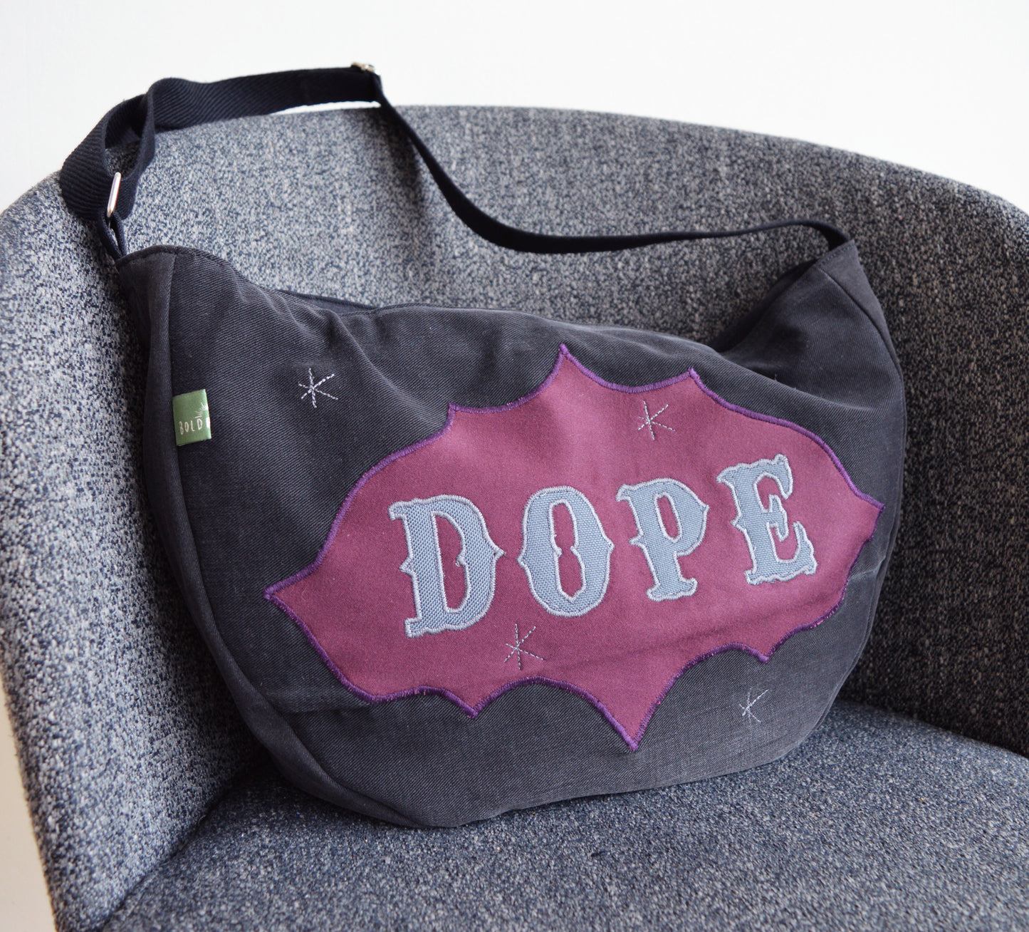 Black crossbody bag messenger bag dope text banner medium vegan bag OOAK vegan fashion mystic magical old school tattoo celestial bag