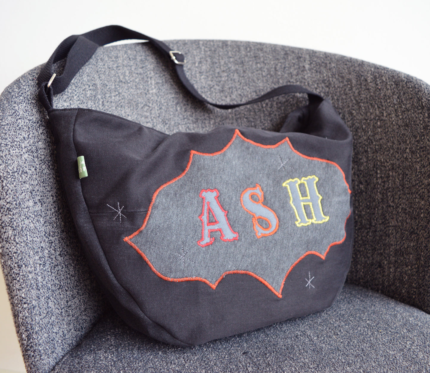 Black crossbody bag messenger bag ash text banner medium vegan bag OOAK vegan fashion mystic magical old school tattoo celestial bag