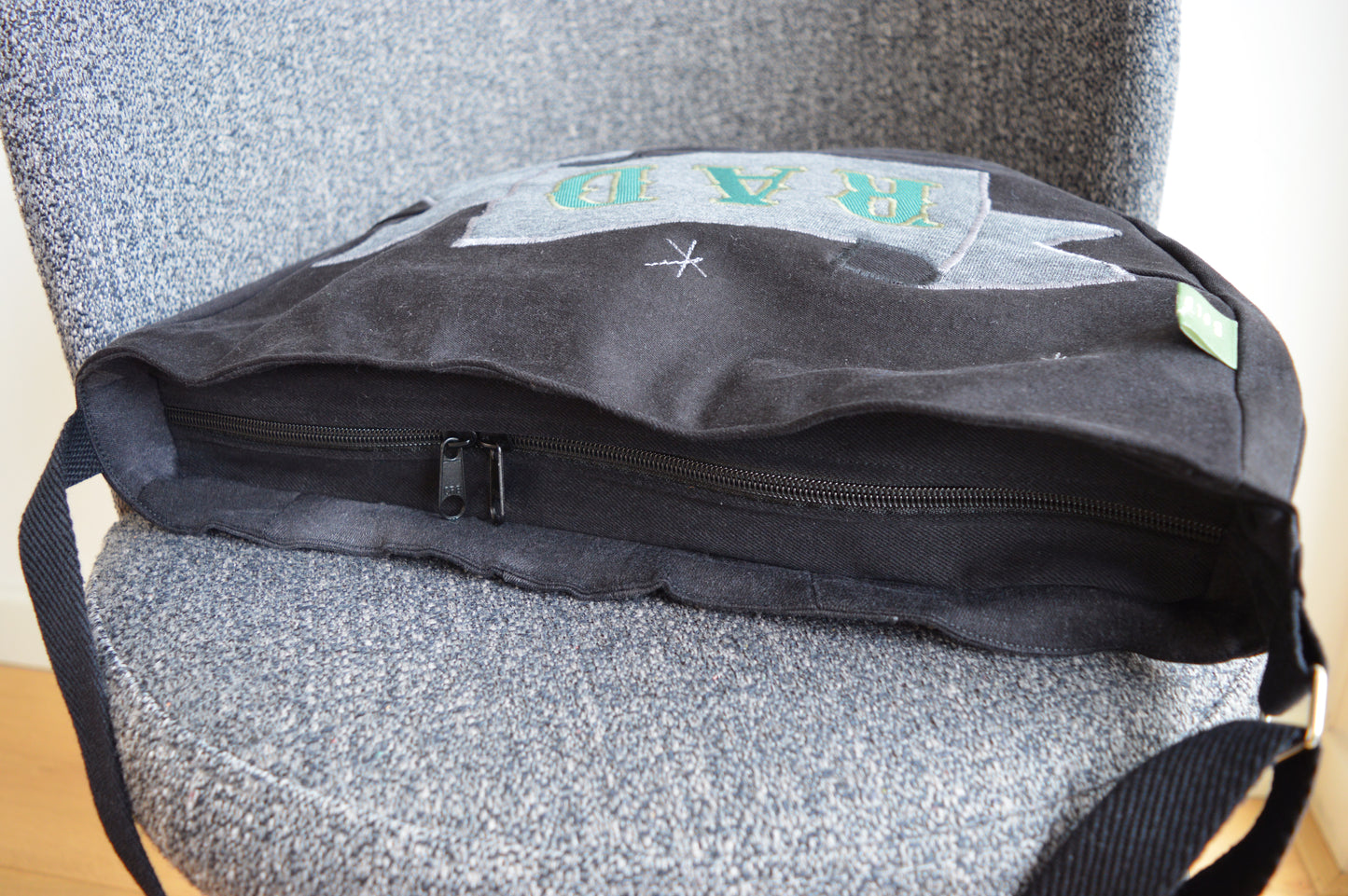 Black crossbody bag messenger bag rad text banner medium vegan bag OOAK vegan fashion mystic magical old school tattoo celestial bag