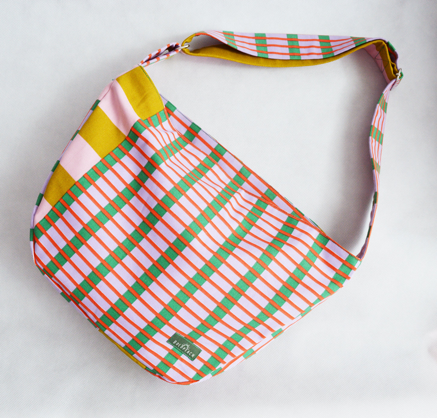 Colorful crossbody bag bike messenger bag pink green yellow geometric print