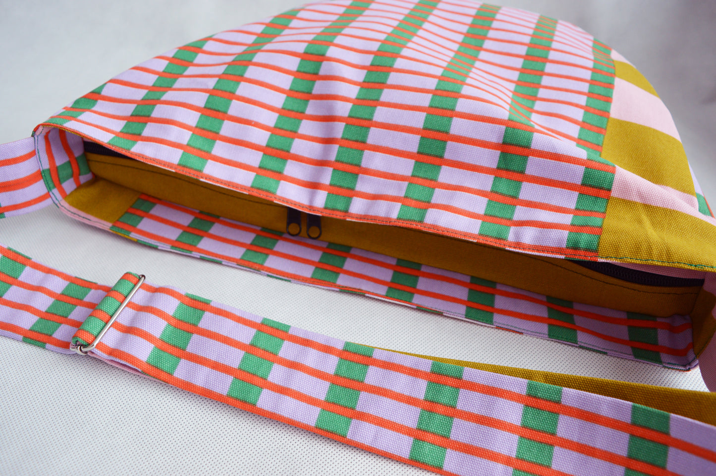 Colorful crossbody bag bike messenger bag pink green yellow geometric print