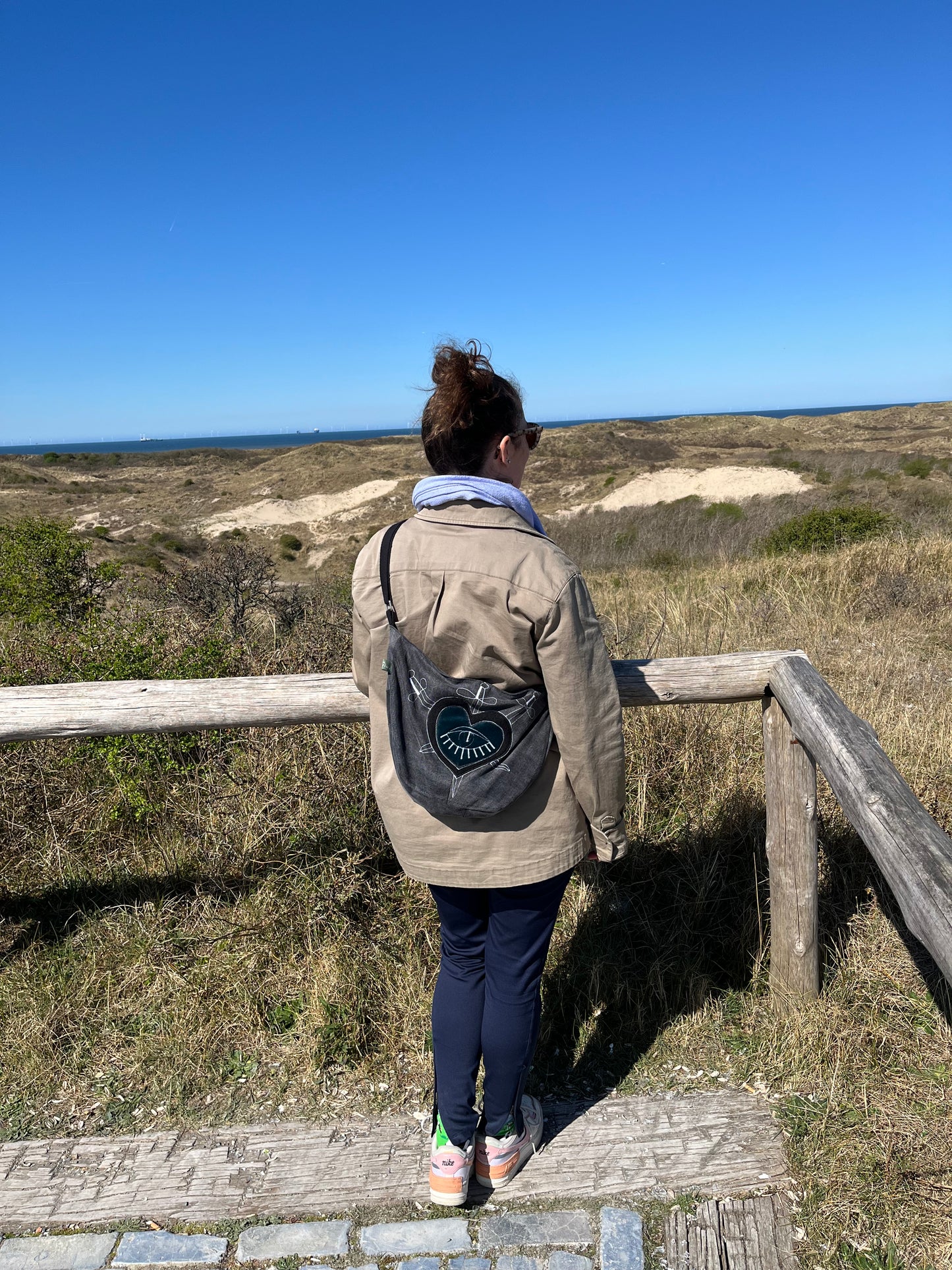 Gray purse crossbody bag messenger bag medium vegan bag OOAK tarot three swords vegan fashion heart eye mystic magical