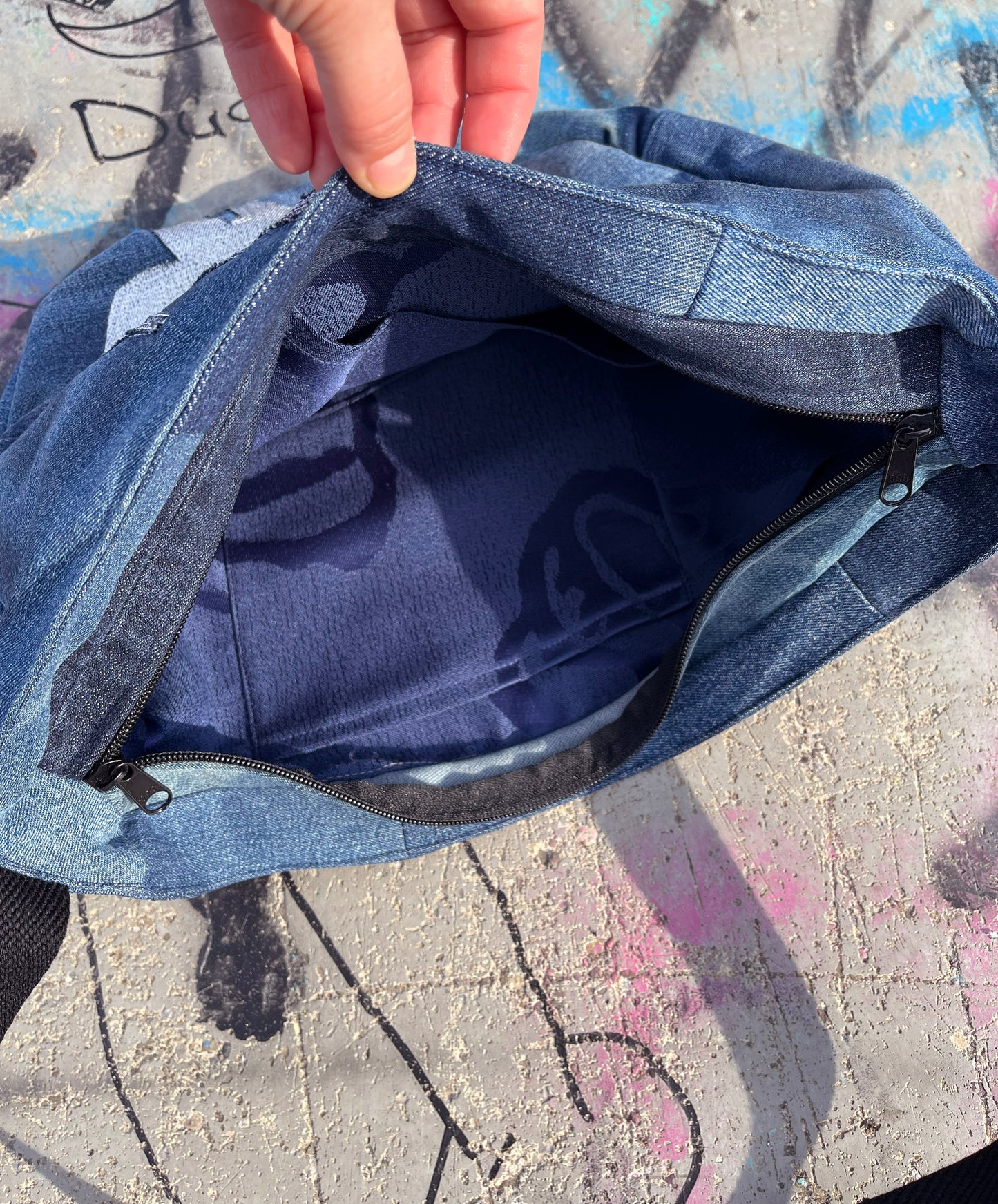 Denim blue crossbody bag messenger bag medium vegan bag OOAK vegan fashion mystic magical tattoo cybersigilism bag