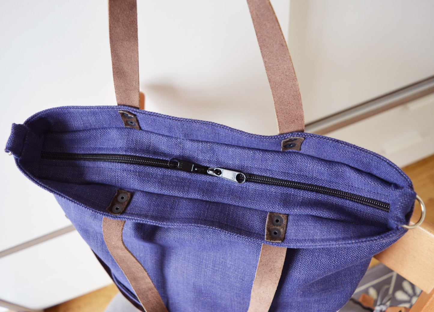 Large fold over canvas tote bag shopping bag casual fold over tote school bag blue-brown book bag variable tote crossbody messenger indigo
