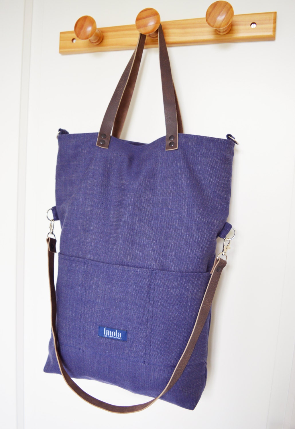Large fold over canvas tote bag shopping bag casual fold over tote school bag blue-brown book bag variable tote crossbody messenger indigo
