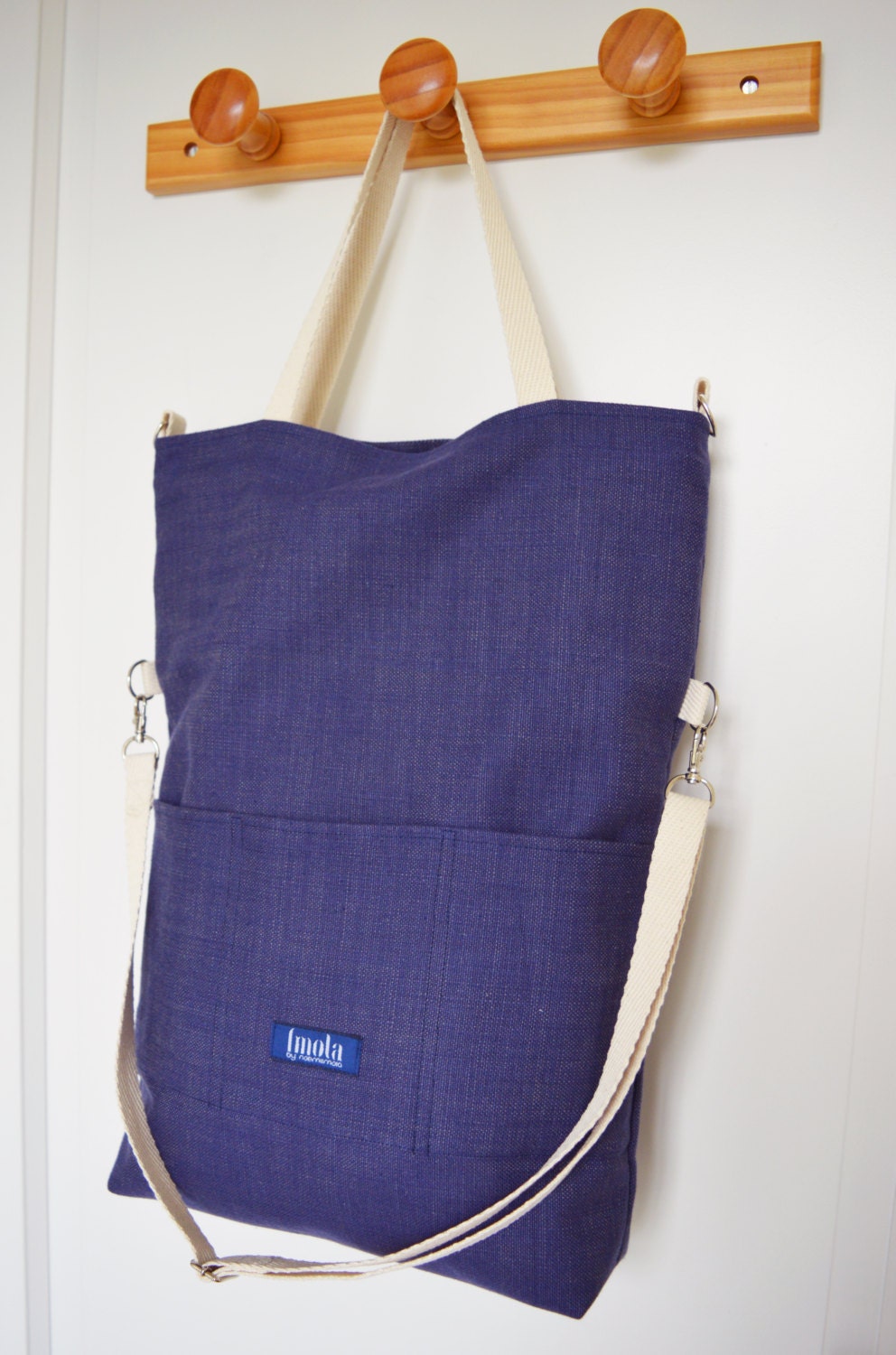Large fold over canvas tote bag shopping bag casual fold over tote vegan school bag blue-beige book bag variable indigo crossbody messenger