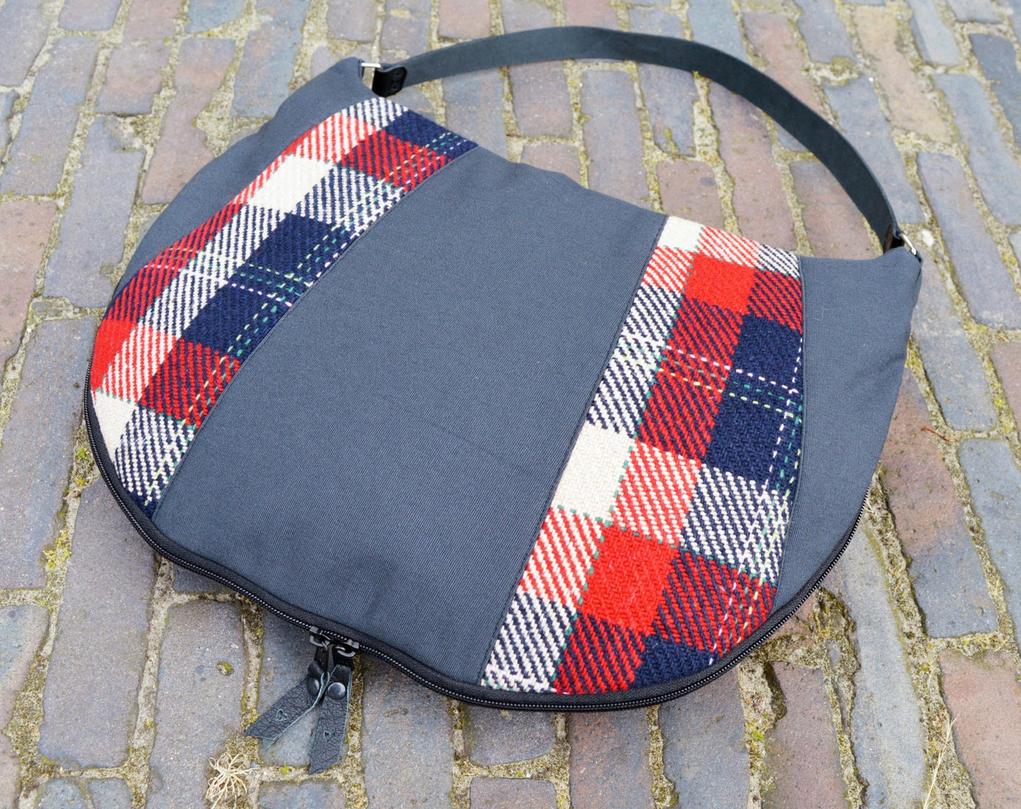 Plaid purse country cottage chic western large handbag shoulder bag canvas bag genuine leather black strap elegant everyday purse tartan